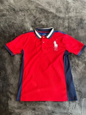 Polo by Ralph Lauren Performance Red Polo with Navy Panels boys Medium Polyester
